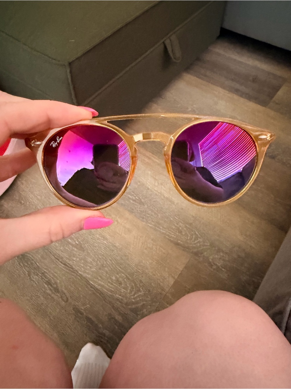 Ray-Ban Yellow Frame Sunglasses with Pink-Purple Mirrored Lenses RB4279
